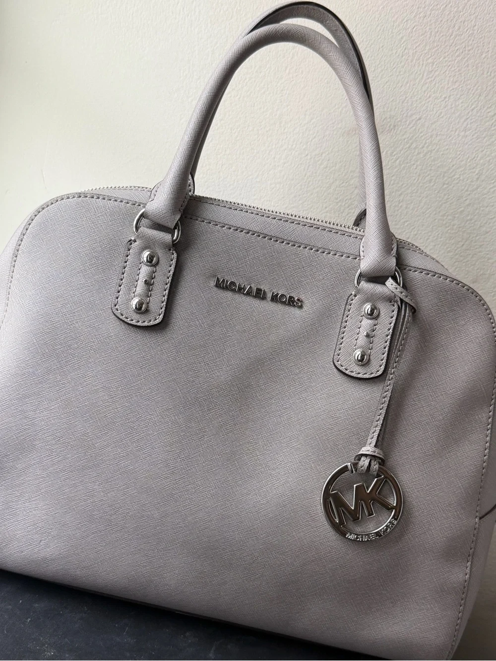 Michael Kors Gray Saffiano Dome Satchel